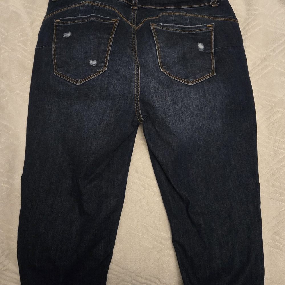 Dark Blue Distressed Wax Jeans